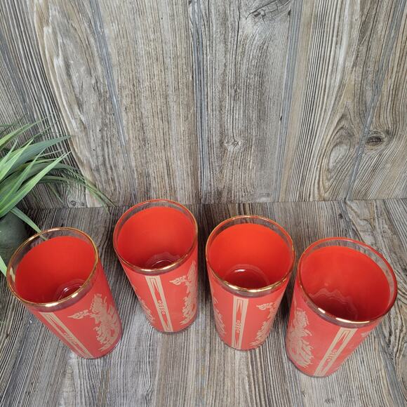 4 Vintage Red & Gold Thai Goddess Tumbler 60s Culver MCM Glasses - Picture 4 of 5